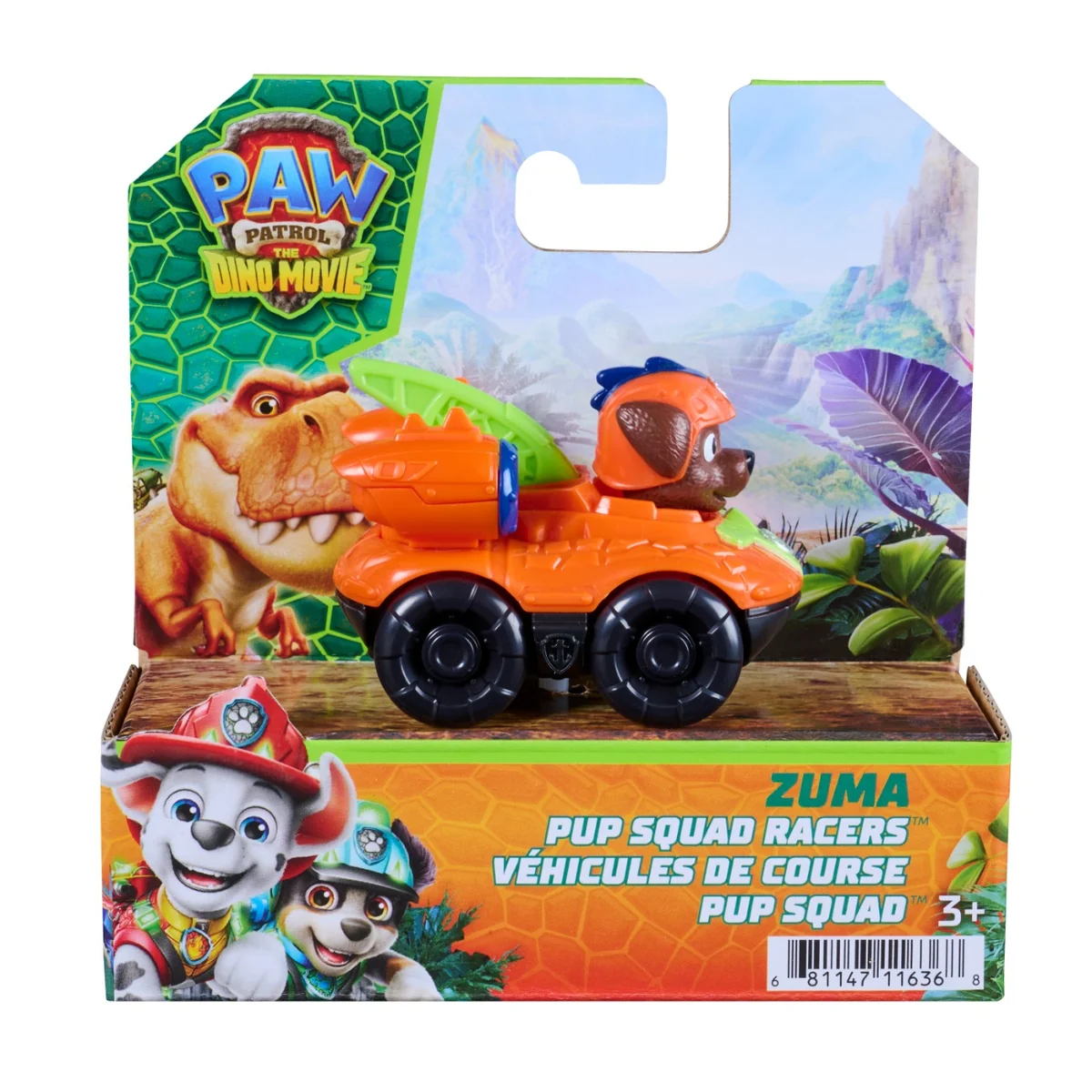 Mini vehicul cu figurina, Paw Patrol the Dino Movie, Pup Squad Racers, Zuma, 20157136