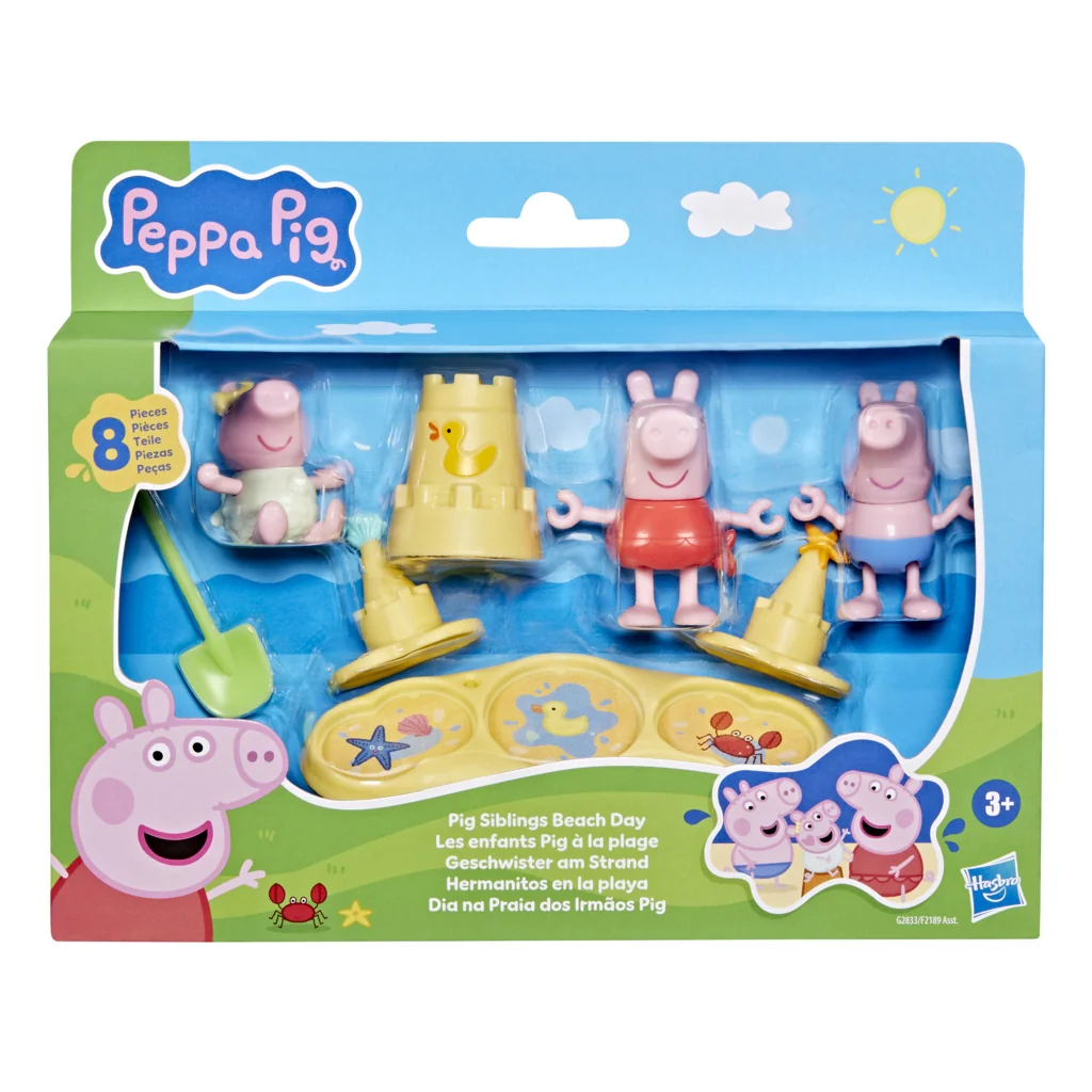 Set de joaca cu 2 figurine si accesorii, Peppa Pig, Pig Siblings Beach Day, G2833