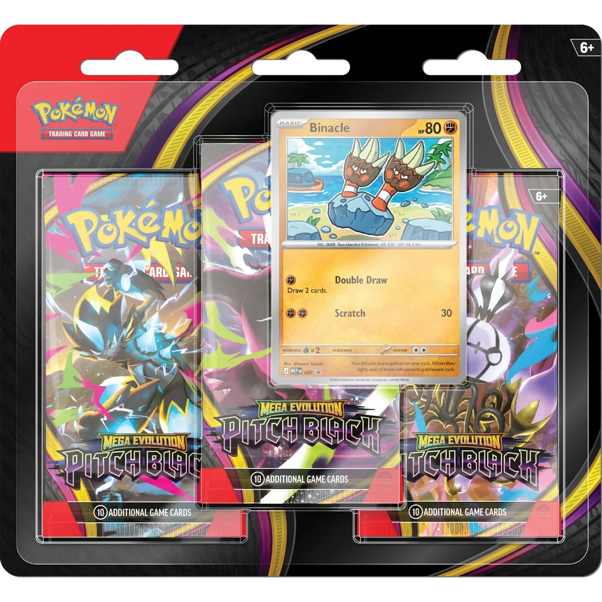 Set 3 pachete de carti, Pokemon TCG, Mega Evolution, Pitch Black, Blister, Binacle