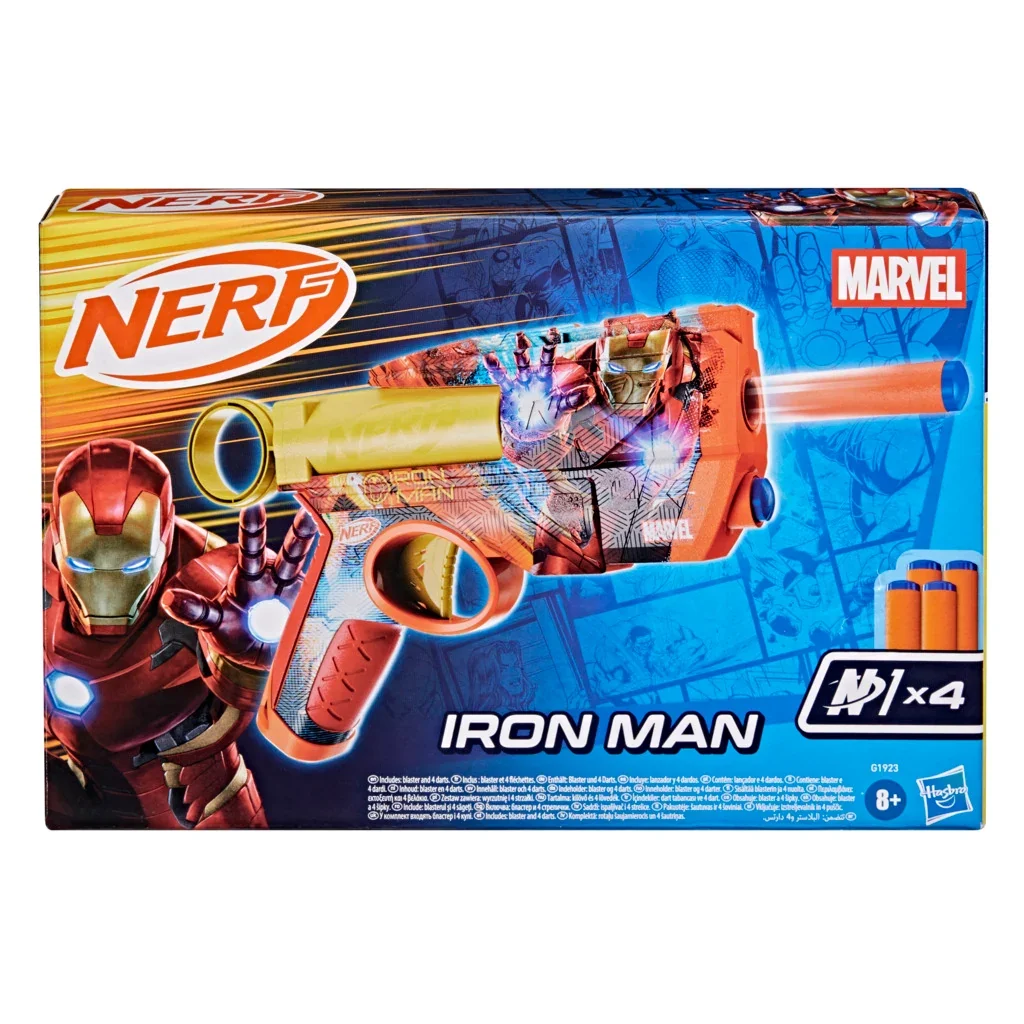 Blaster cu 4 sageti din spuma, Nerf, Marvel, Iron Man, G1923