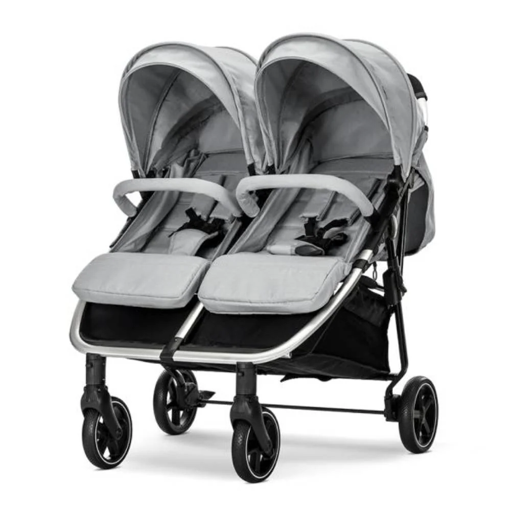 Carucior pentru gemeni, Lorelli Duo, pana la 22 kg , cadru din aluminiu, spatar reglabil pozitii multiple, geanta inclusa, Grey