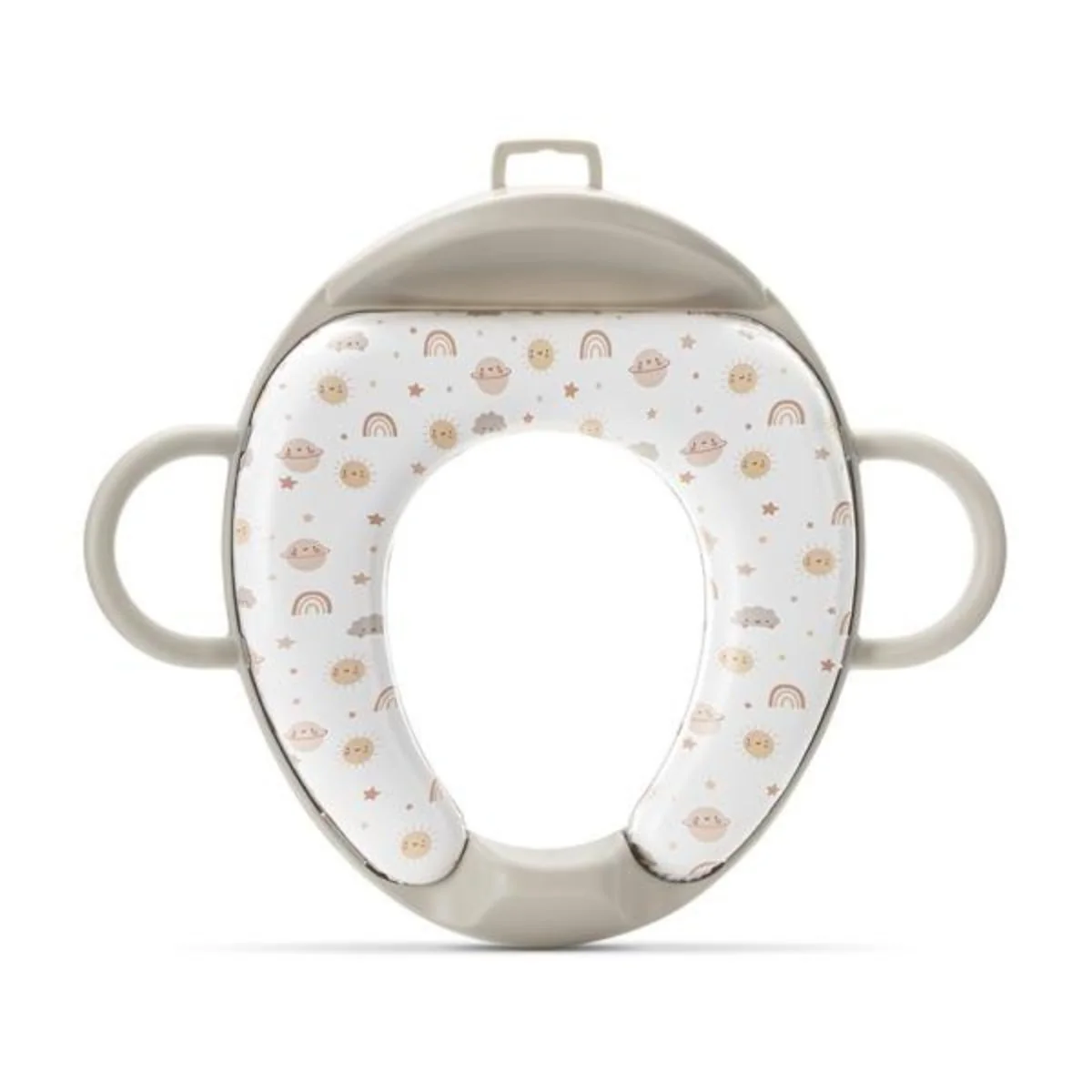 Reductor pentru toaleta, cu spatar si manere, pernita moale detasabila, Lorelli Planets, Beige