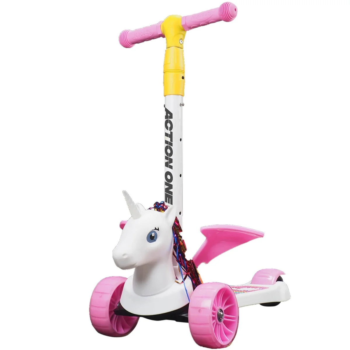 Trotineta cu roti luminoase si late Flying Unicorn, Action One, Roz