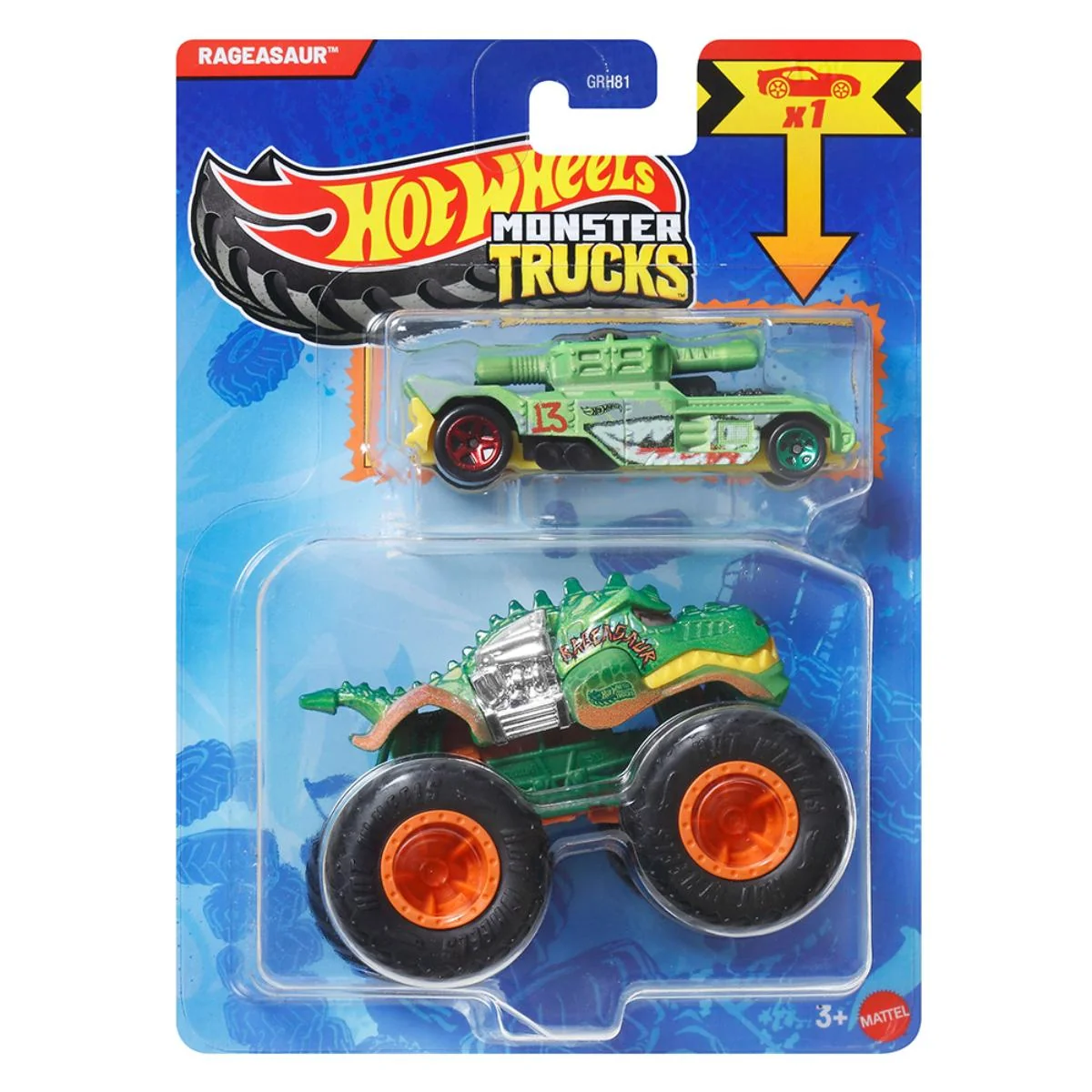 Set 2 vehicule, Hot Wheels, Monster Truck, Ragesaur, 1:64, JJT55