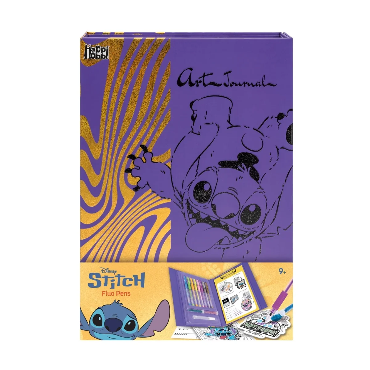 Set jurnal si pixuri fluorescente, Happi Hobbi, Disney Stitch