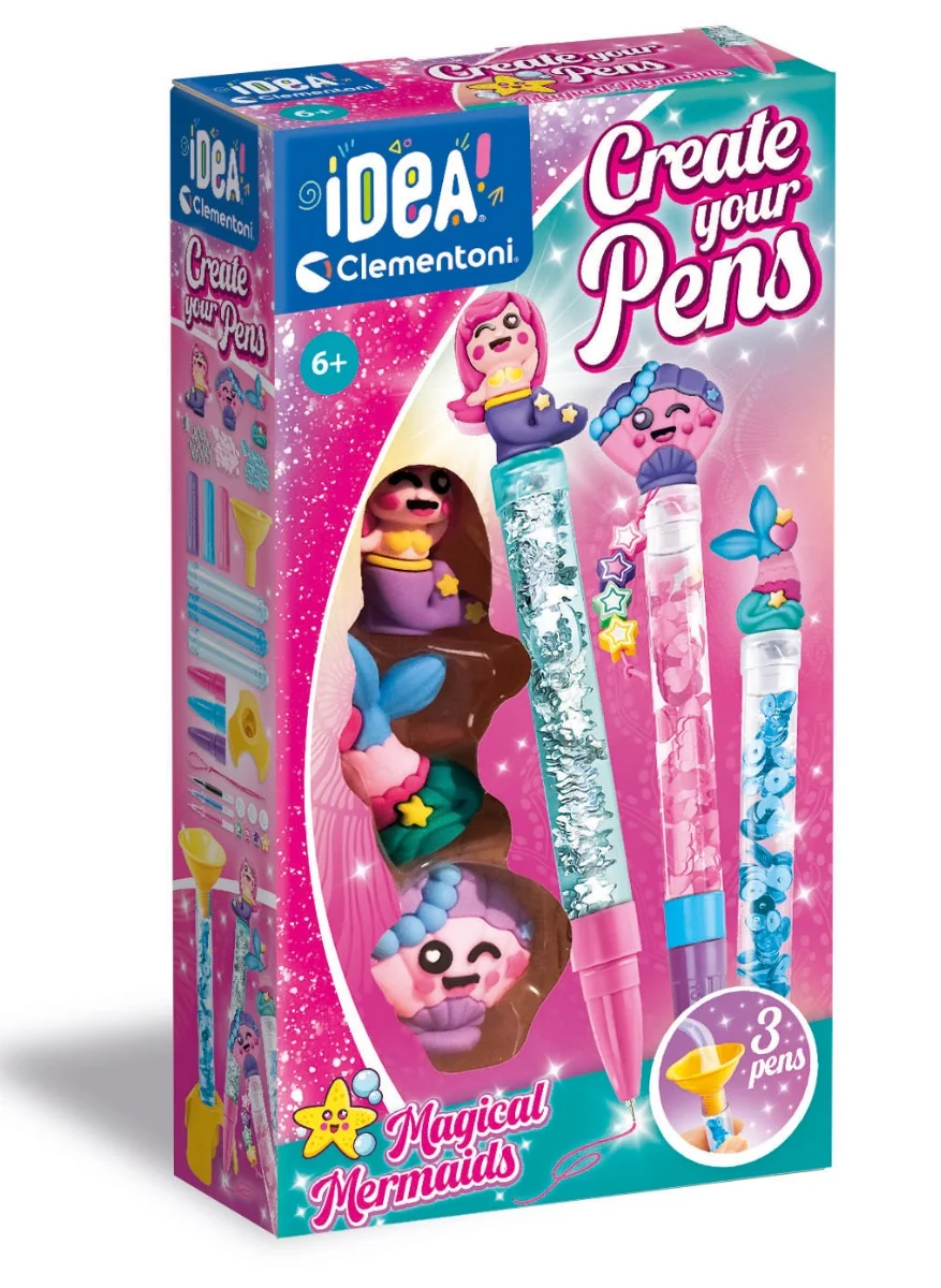 Set de creat pixuri, Clementoni, Magical Mermaids, 3 buc