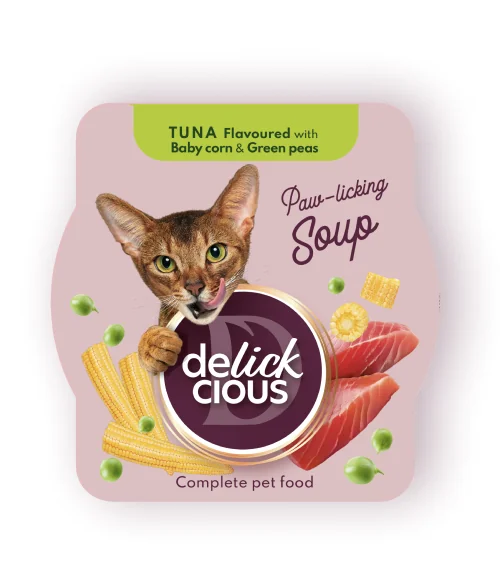 Delickcious Pisica Plic Supa Ton Cu Porumb Si Mazare Verde 80 g