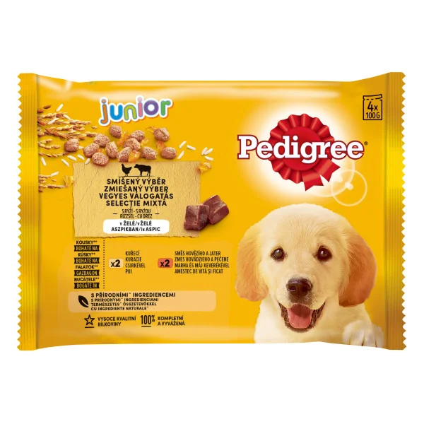 Pedigree Plic Junior Pui/Vita/Ficat in Aspic 4x100 g